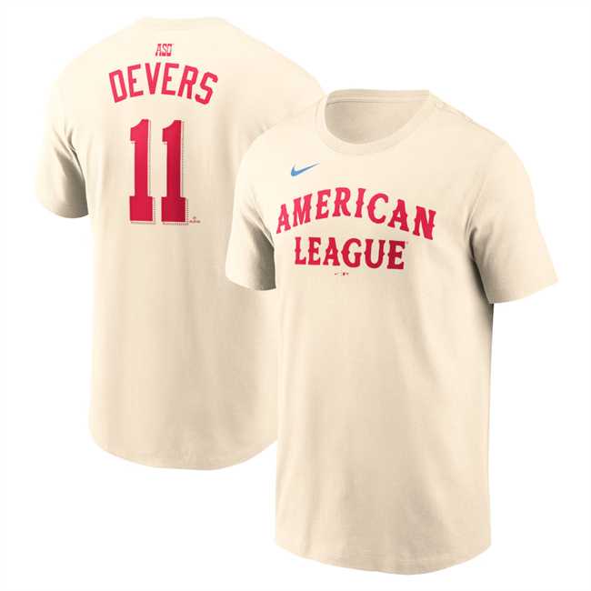 Men's American League #11 Rafael Devers Cream 2024 All-Star Name & Number T-Shirt,We sell and wholesale Men's American League #11 Rafael Devers Cream 2024 All-Star Name & Number T-Shirt on line form chian!